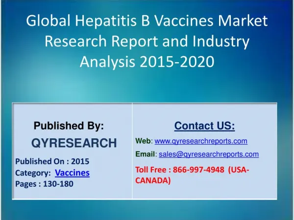 Global Hepatitis B Vaccines Market 2015 Industry Growth, Trends, Development, Research and Analysis