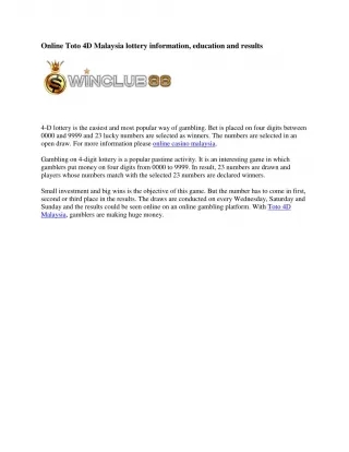 Online Toto 4D Malaysia lottery information, education and results