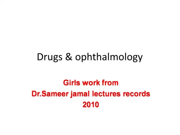Drugs ophthalmology