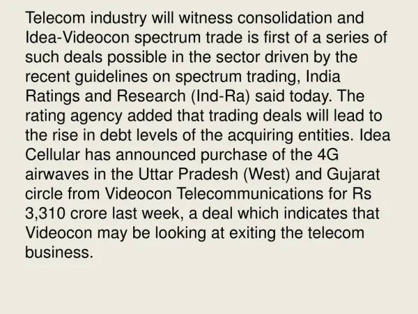 Telecom Sector to Face Consolidation, Rise in Debt