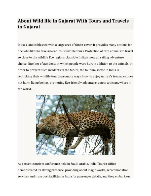 About Wild life in Gujarat With Tours and Travels in Gujarat