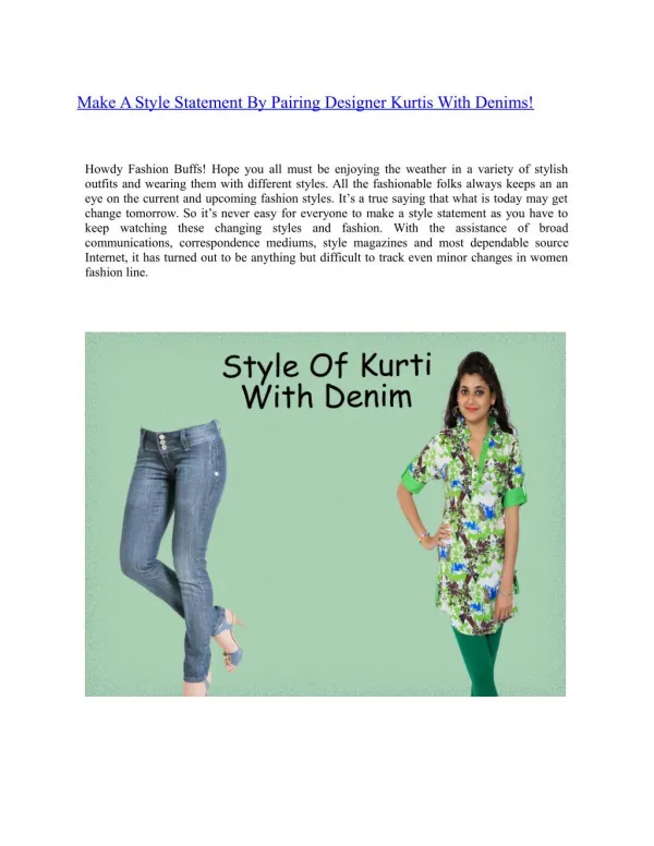 Make A Style Statement By Pairing Designer Kurtis With Denims!