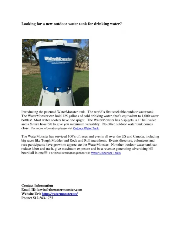 Looking for a new outdoor water tank for drinking water?