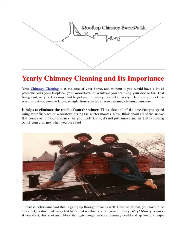 Yearly Chimney Cleaning and Its Importance