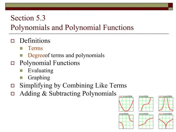 Section 5.3 Polynomials and Polynomial Functions