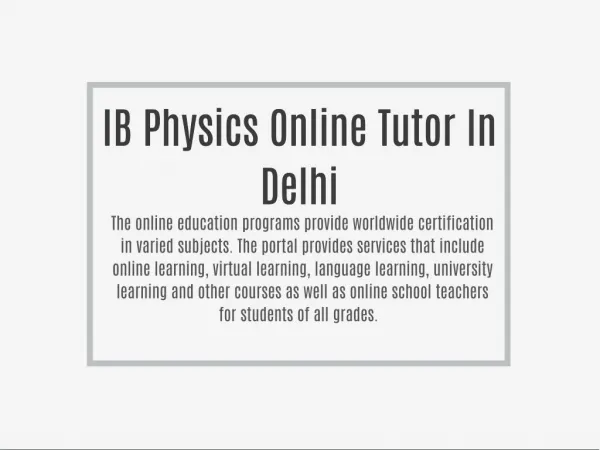 IB Physics Online Tutor In Delhi