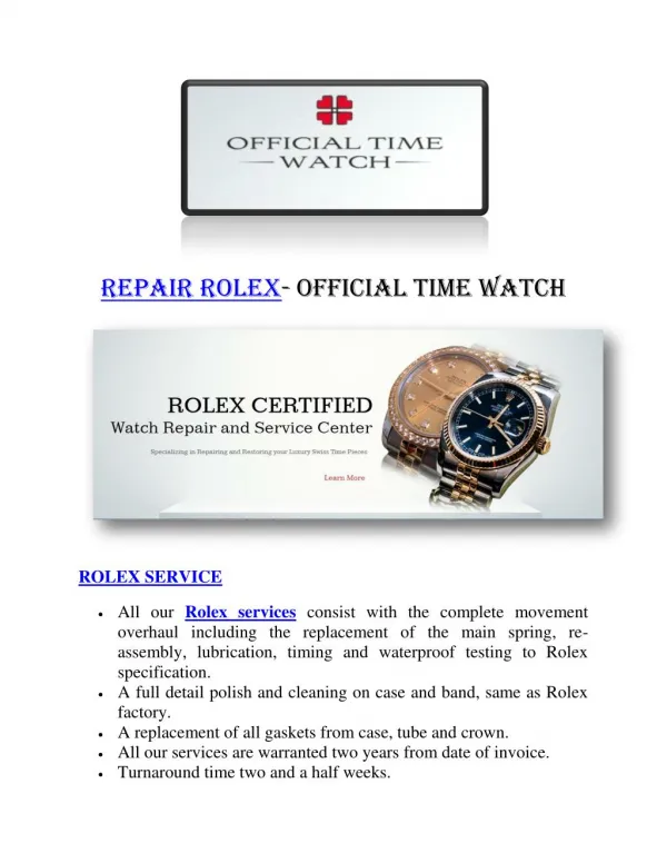 Repair Rolex- Official Time Watch
