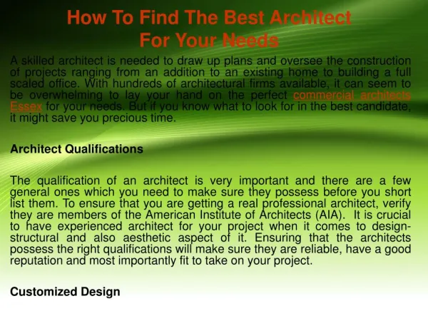 How To Find The Best Architect For Your Needs