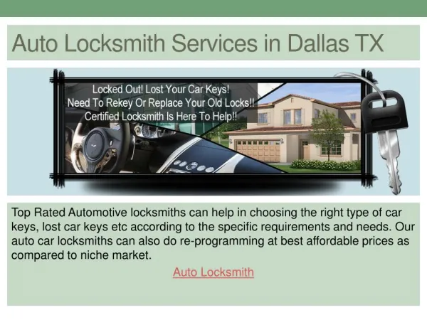 Auto Locksmith Services in Dallas TX