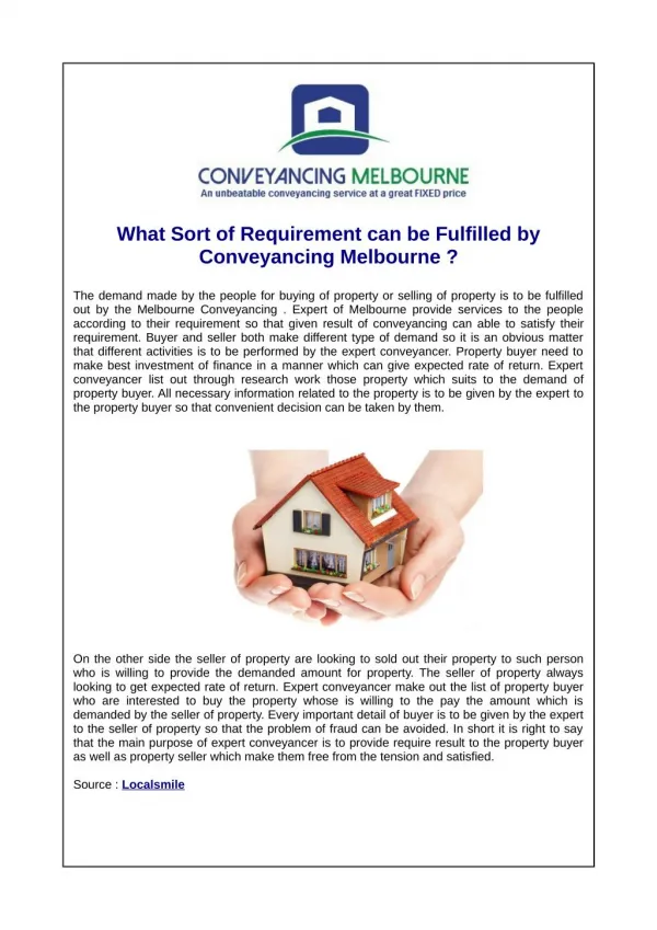 What Sort of Requirement can be Fulfilled by Conveyancing Melbourne ?