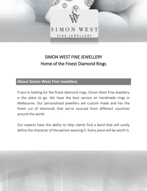 Stunning Diamond Jewellery by Simon West Fine Jewellery