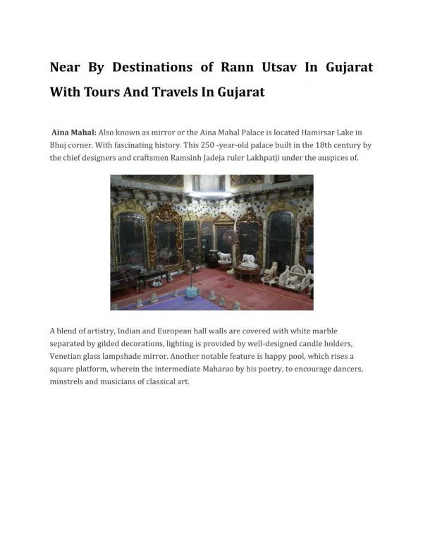 Near By Destinations of Rann Utsav In Gujarat With Tours And Travels In Gujarat