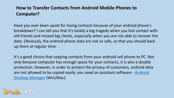 How to Transfer Contacts from Android Mobile Phones to Computer