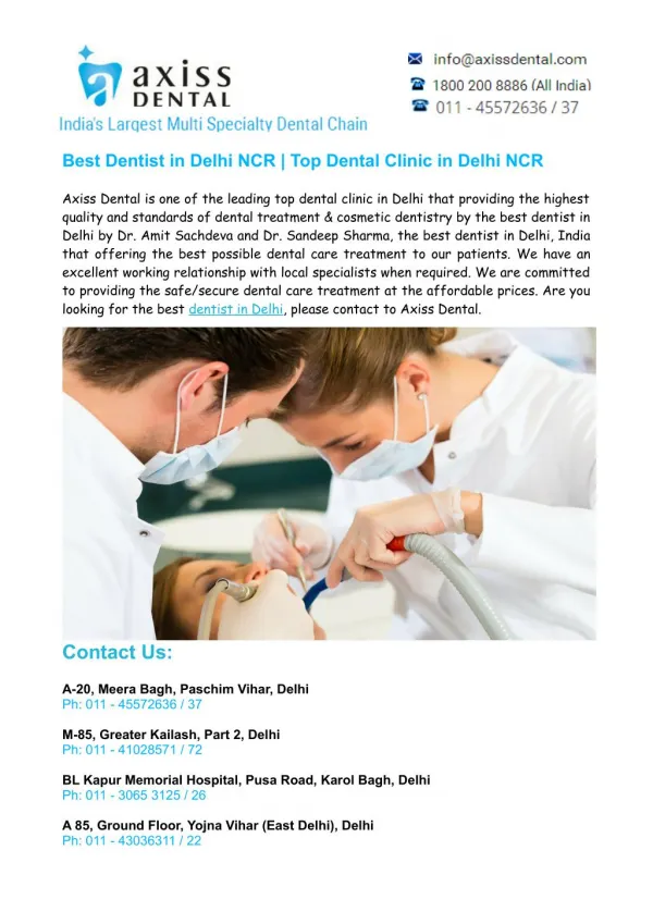 Best Dentist in Delhi NCR, Top Dental Clinic in Delhi – Axiss Dental