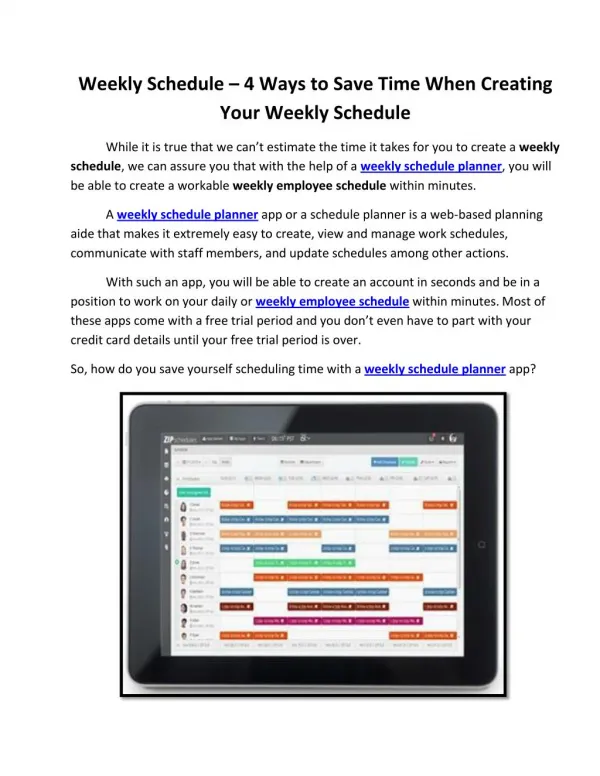 Weekly Schedule – 4 Ways to Save Time When Creating Your Weekly Schedule
