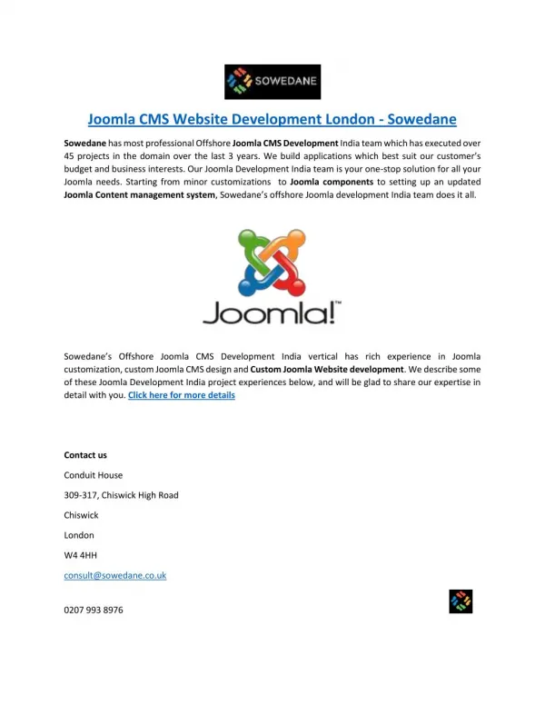Joomla CMS Website Development London - Sowedane