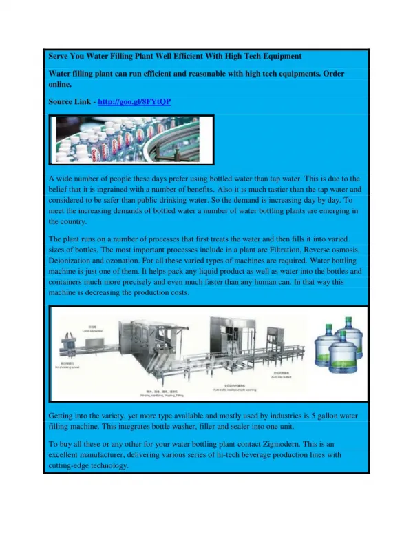 Serve You Water Filling Plant Well Efficient With High Tech Equipment