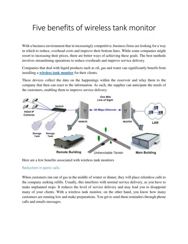 Five benefits of wireless tank monitor