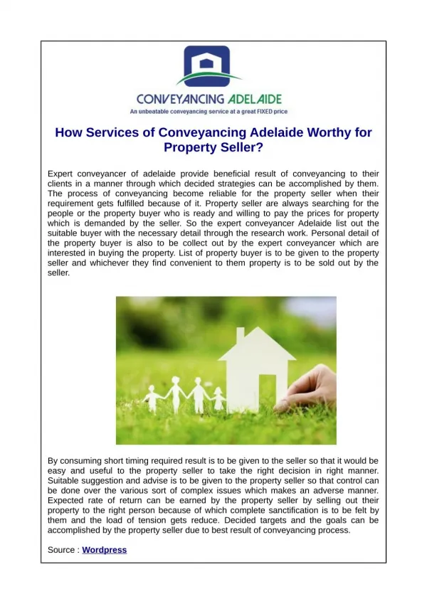 How Services of Conveyancing Adelaide Worthy for Property Seller?