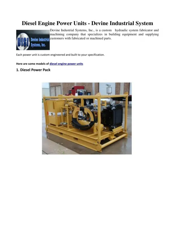 Diesel Engine Power Units - Devine Industrial System