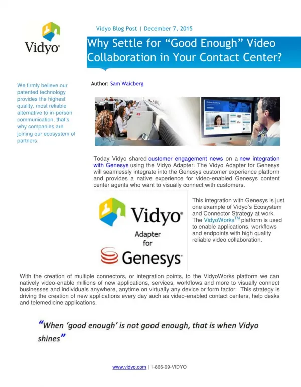 Why Settle for “Good Enough” Video Collaboration in Your Contact Center?