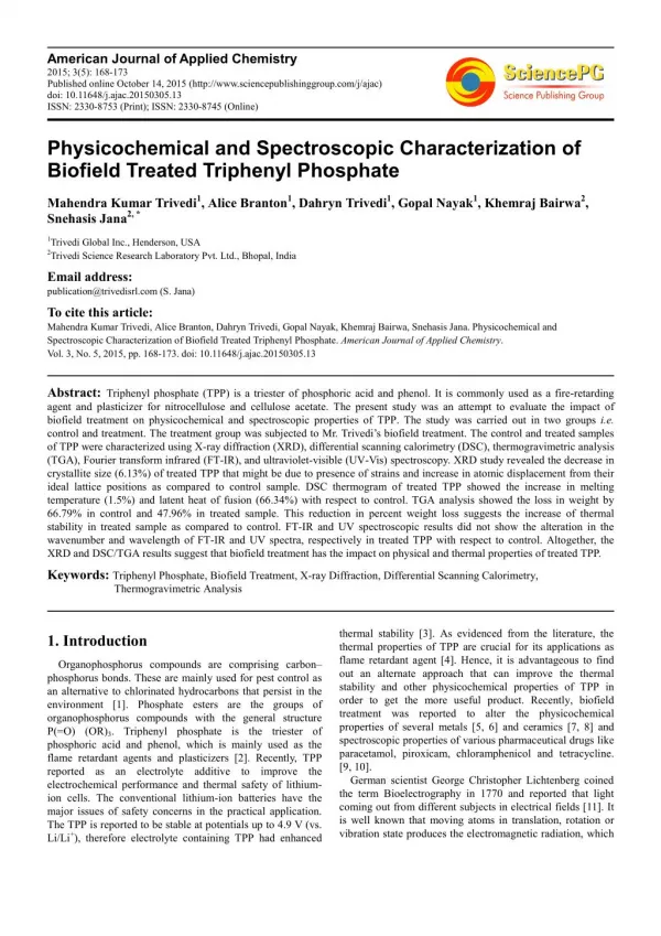 Biofield Treated Triphenyl Phosphate