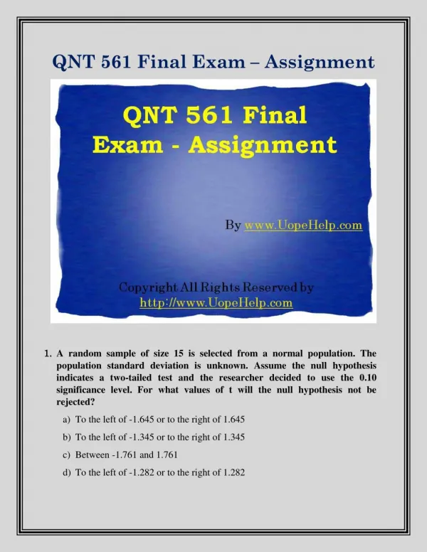 QNT 561 Final Exam Study Guide