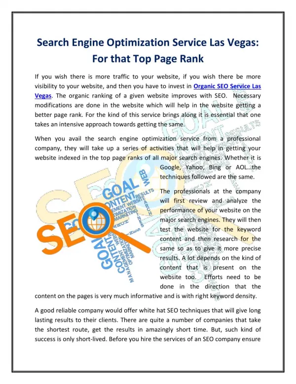 Search Engine Optimization Service Las Vegas: For that Top Page Rank