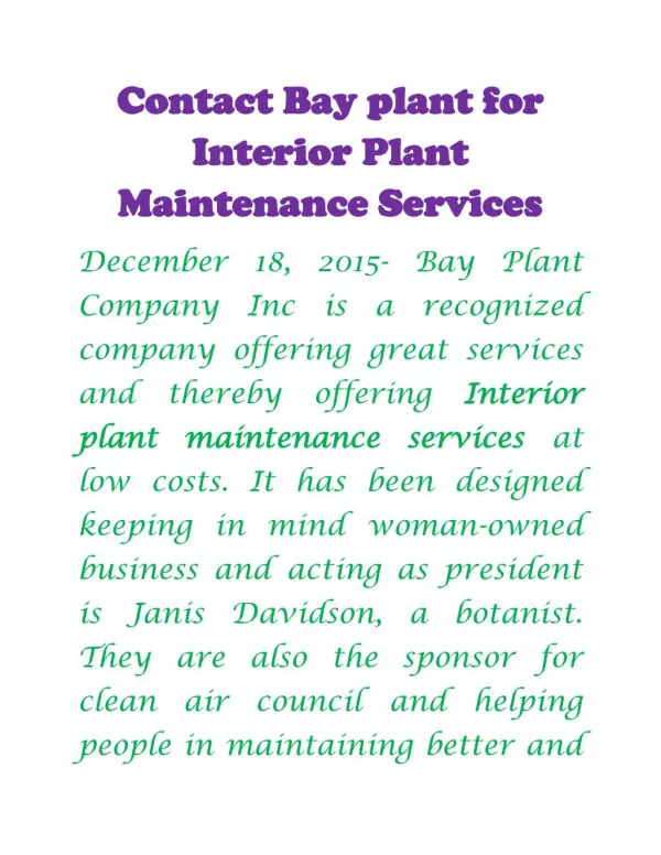 Plant maintenance services ca