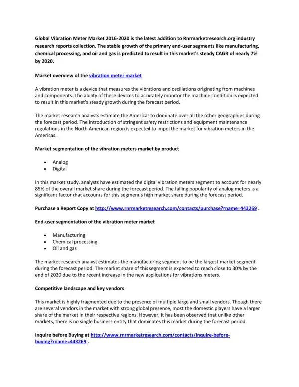2020 World Vibration Meter Industry by Market Size, Trends, Drivers and Growth Opportunities Analysis and Forecasts Repo
