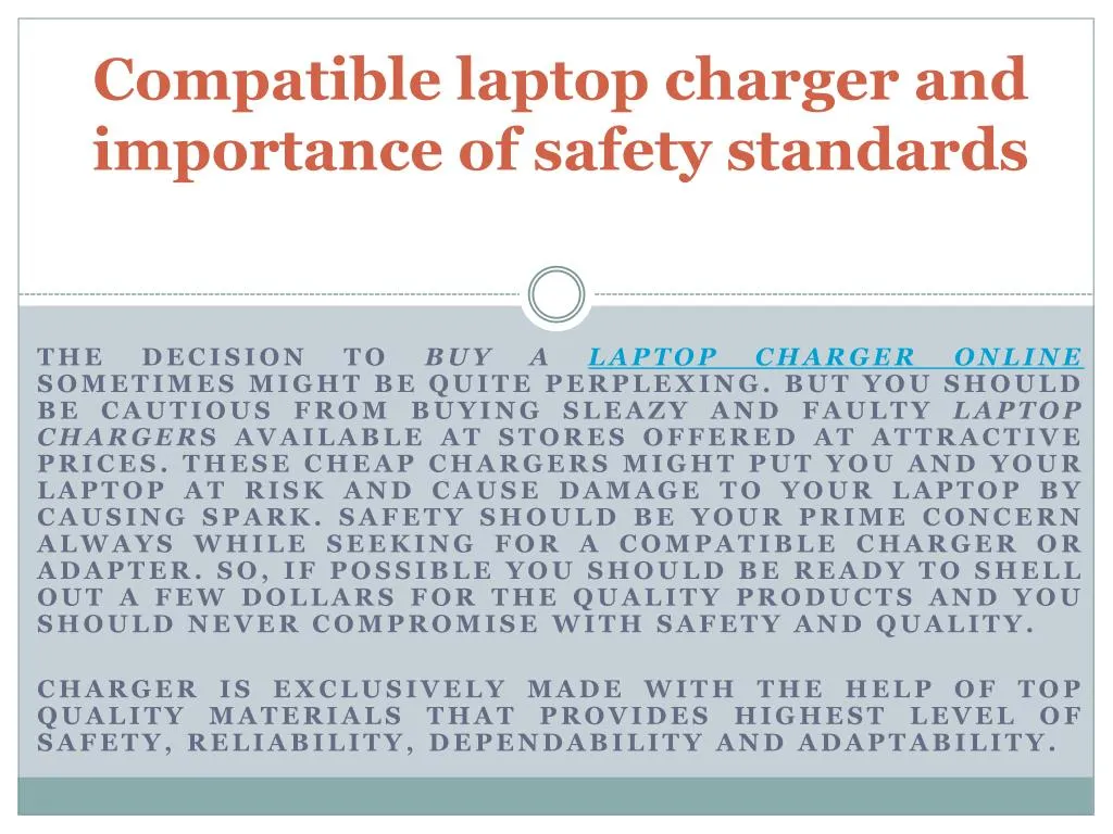 compatible laptop charger and importance of safety standards