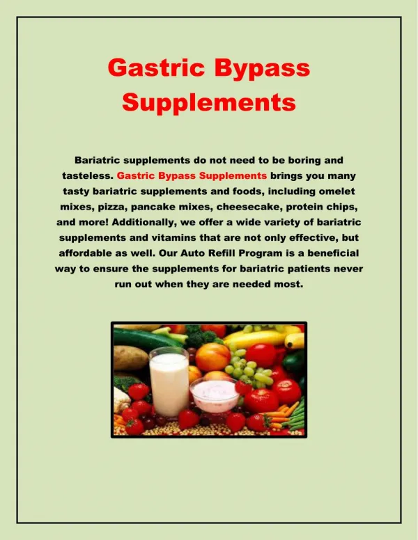 Gastric Bypass Supplements
