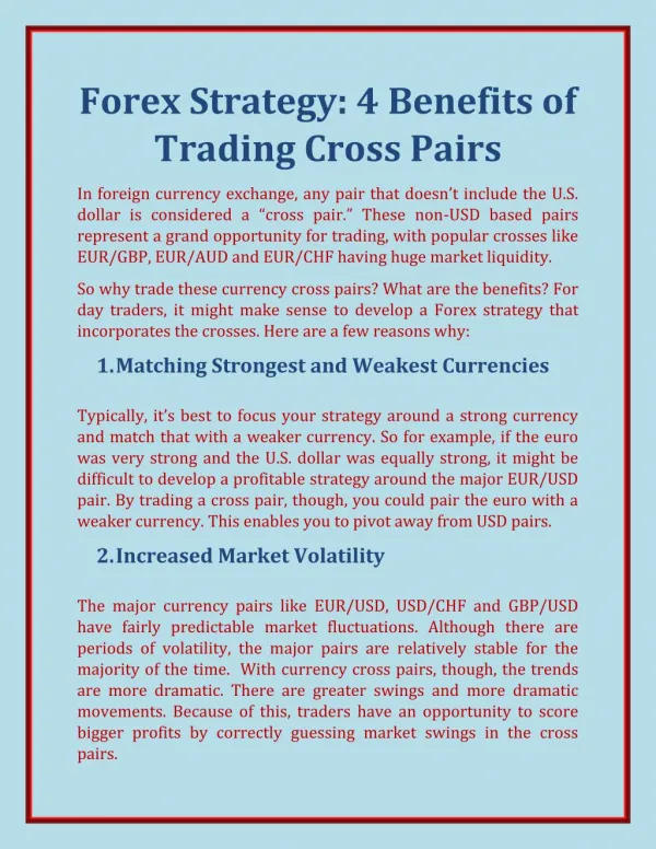 Forex Strategy: 4 Benefits of Trading Cross Pairs