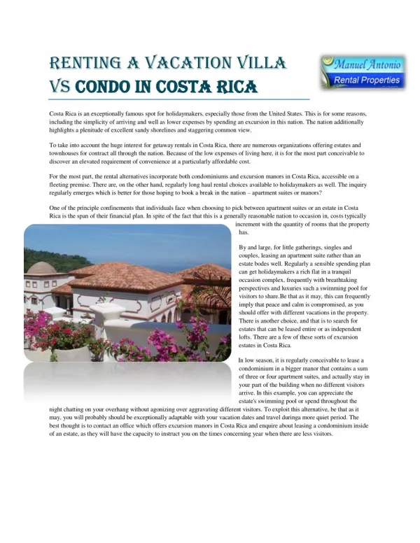 Renting a Vacation Villa vs Condo in Costa Rica