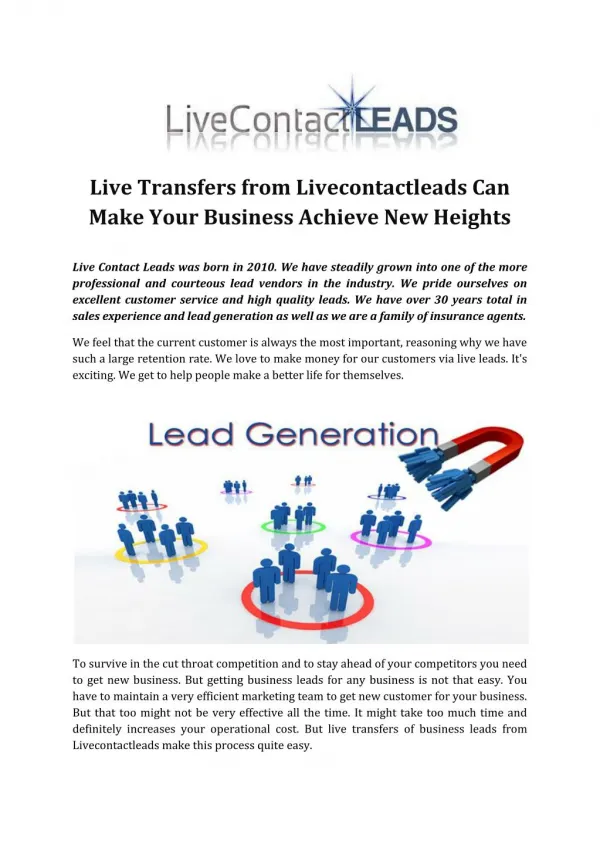 Live Transfers from Livecontactleads Can Make Your Business Achieve New Heights