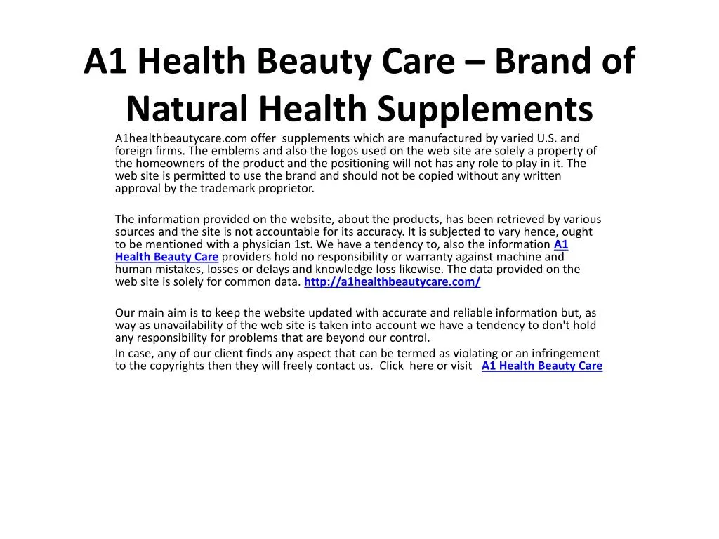 a1 health beauty care brand of natural health supplements
