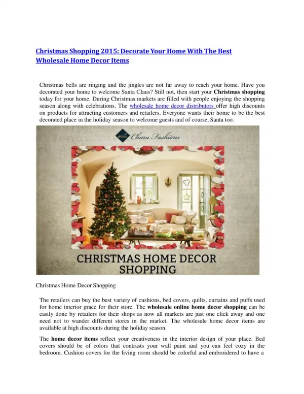 Christmas Shopping 2015: Decorate Your Home With The Best Wholesale Home Decor Items