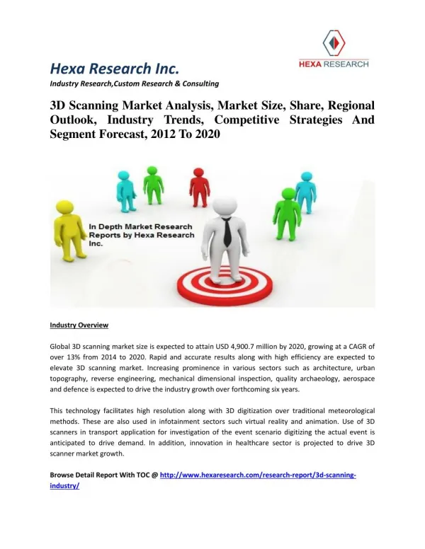3D Scanning Market Analysis, Share, Regional Outlook, Industry Trends, Competitive Strategies And Segment Forecast, 2012