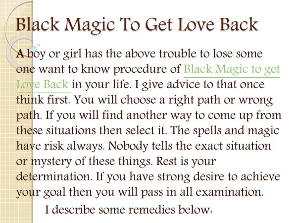 Black magic to get love back