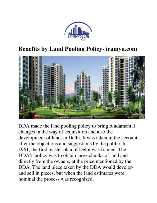 Land pooling policy- iramya.com