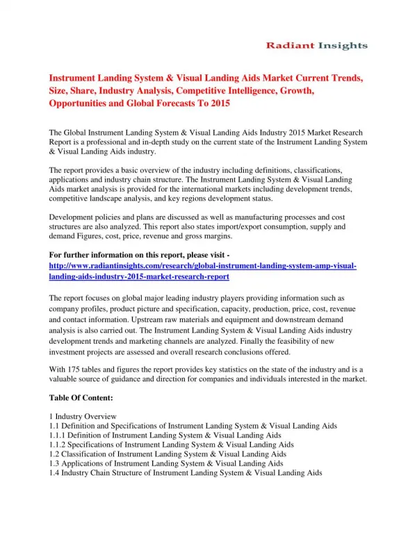 Instrument Landing System & Visual Landing Aids Market Size, Share, Analysis And Forecasts To 2015