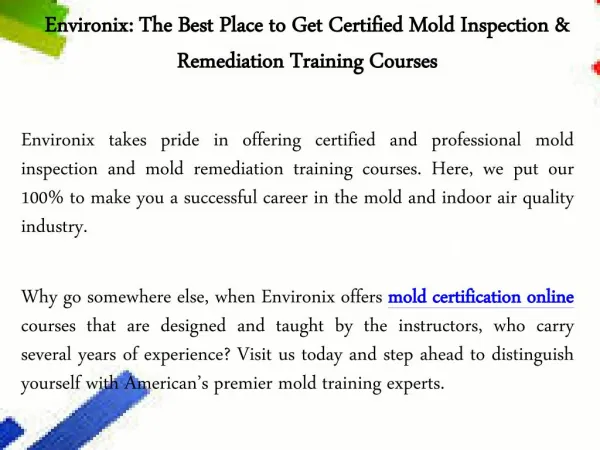 Mold Certification Online Courses