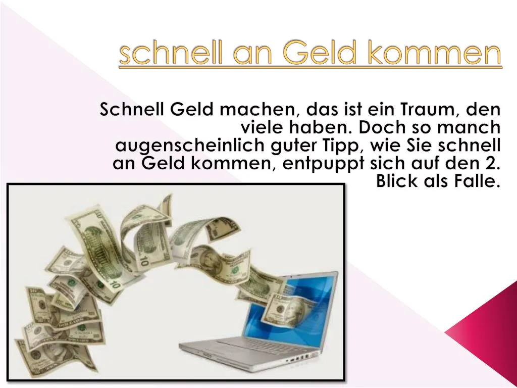 schnell an geld kommen