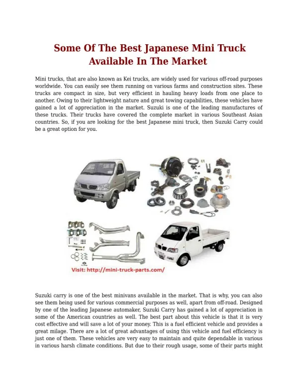 Some Of The Best Japanese Mini Truck Available In The Market