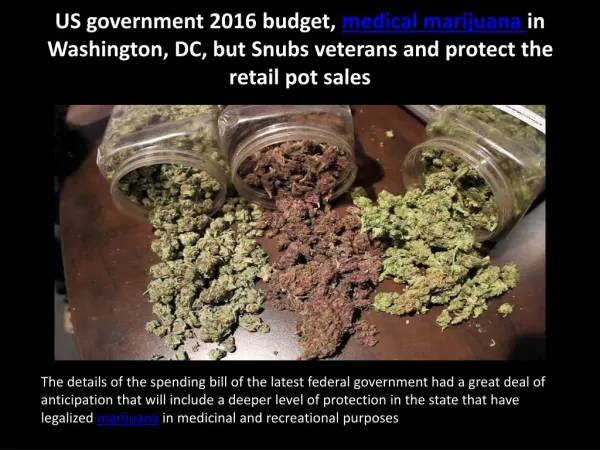 US government 2016 budget, medical marijuana in Washington, DC, but Snubs veterans and protect the retail pot sales