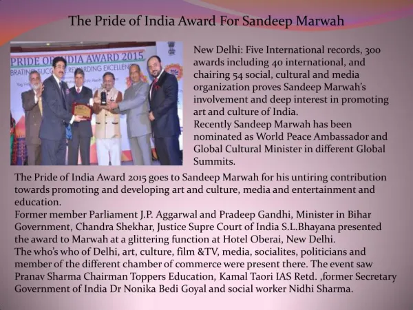 The Pride of India Award For Sandeep Marwah