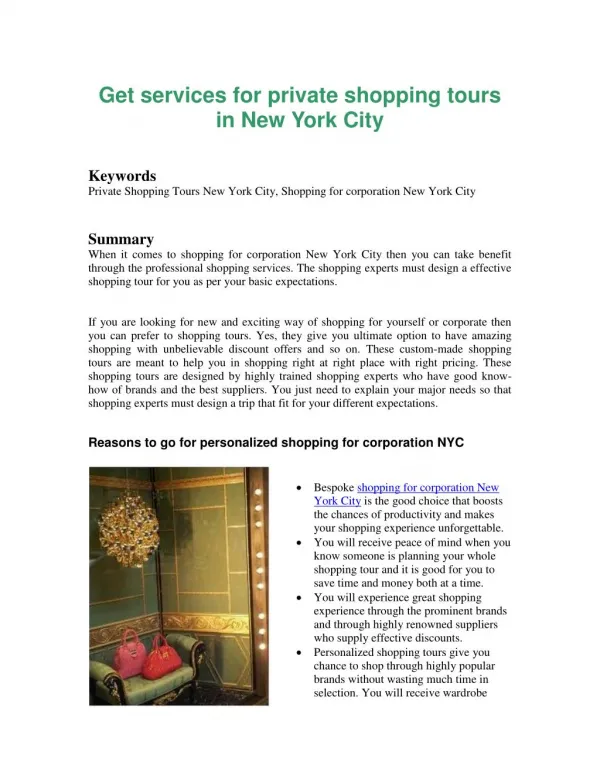 Get services for private shopping tours in New York City