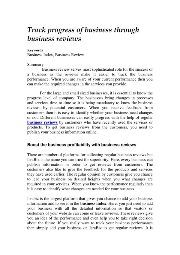 Track progress of business through business reviews