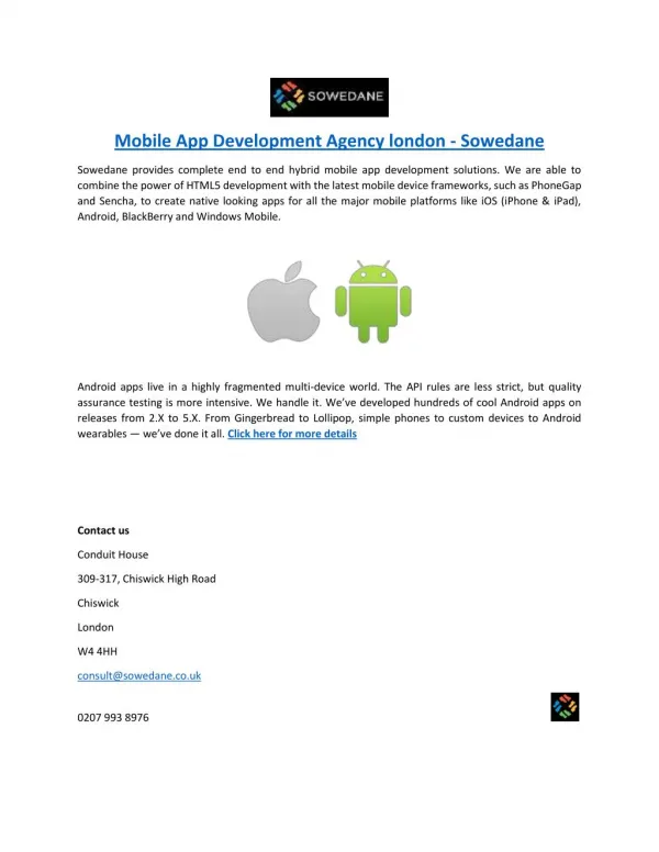 Mobile App Development Agency london - Sowedane