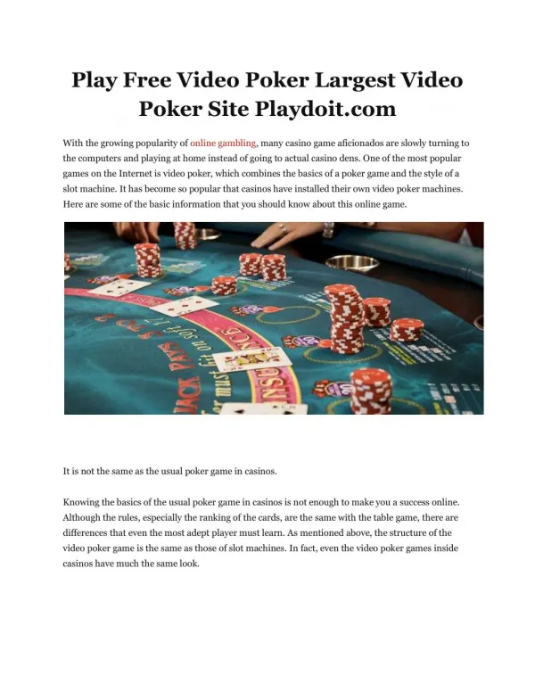 Play Free Video Poker Largest Video Poker Site Playdoit.com